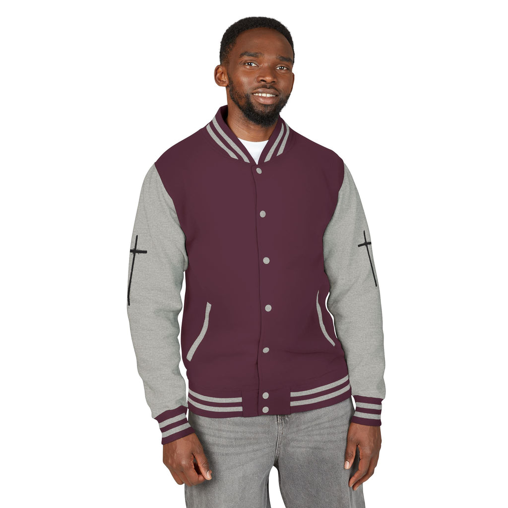 Cross Emblem Letterman Jacket | Red White Varsity