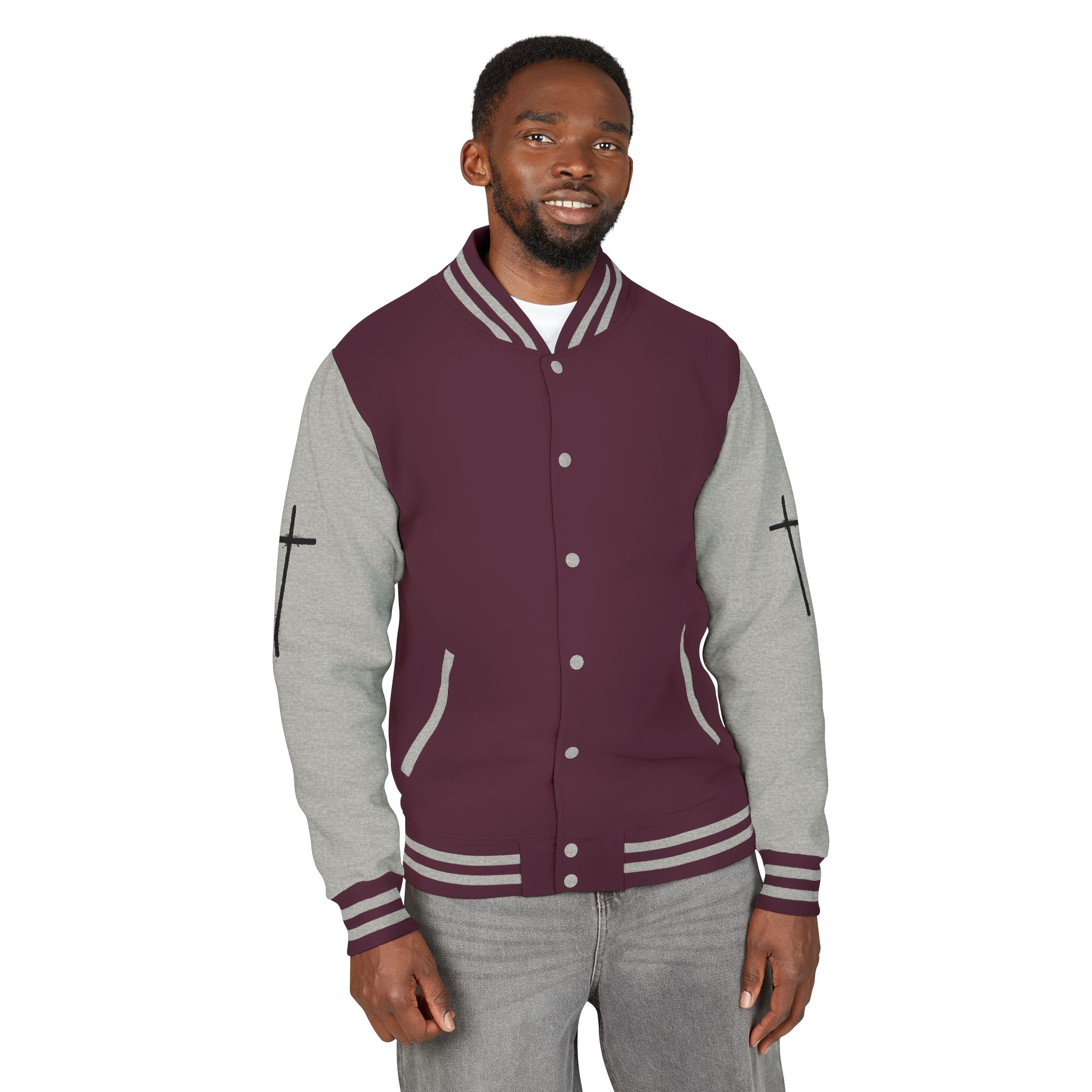 Cross Emblem Letterman Jacket | Red White Varsity