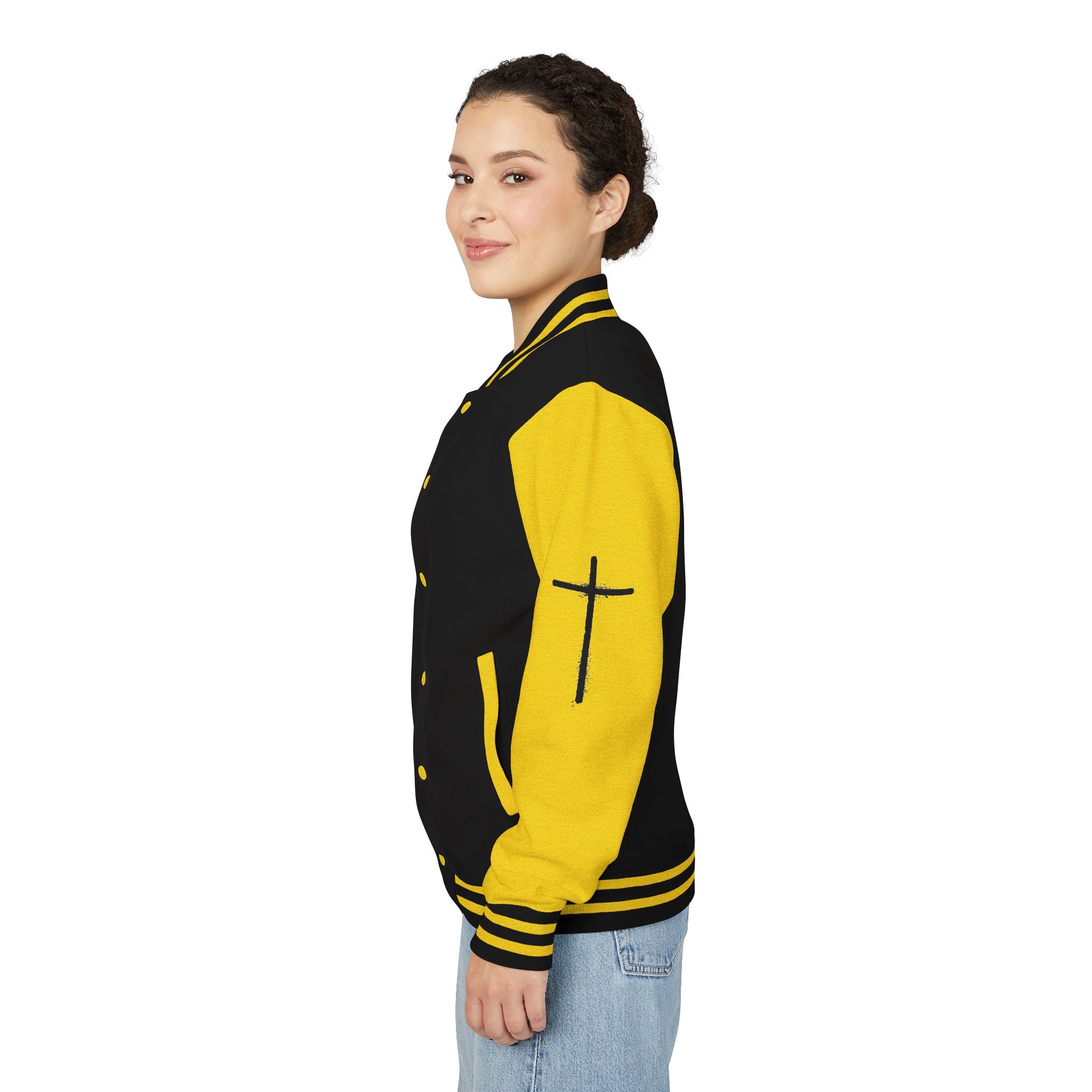 Cross Emblem Letterman Jacket | Red White Varsity