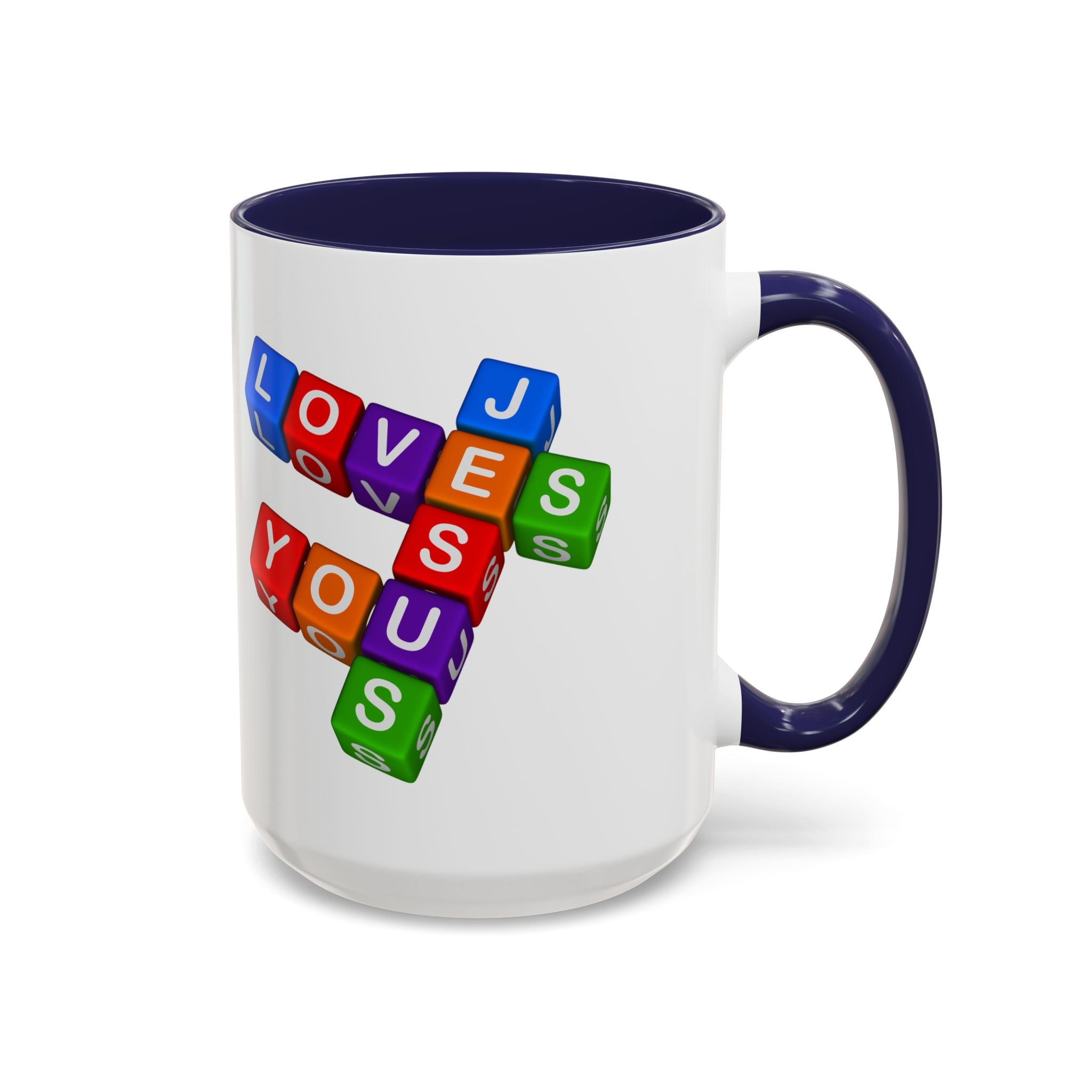 Colorful Letter Blocks 'Jesus Loves You' Mug | Accent Coffee Mug