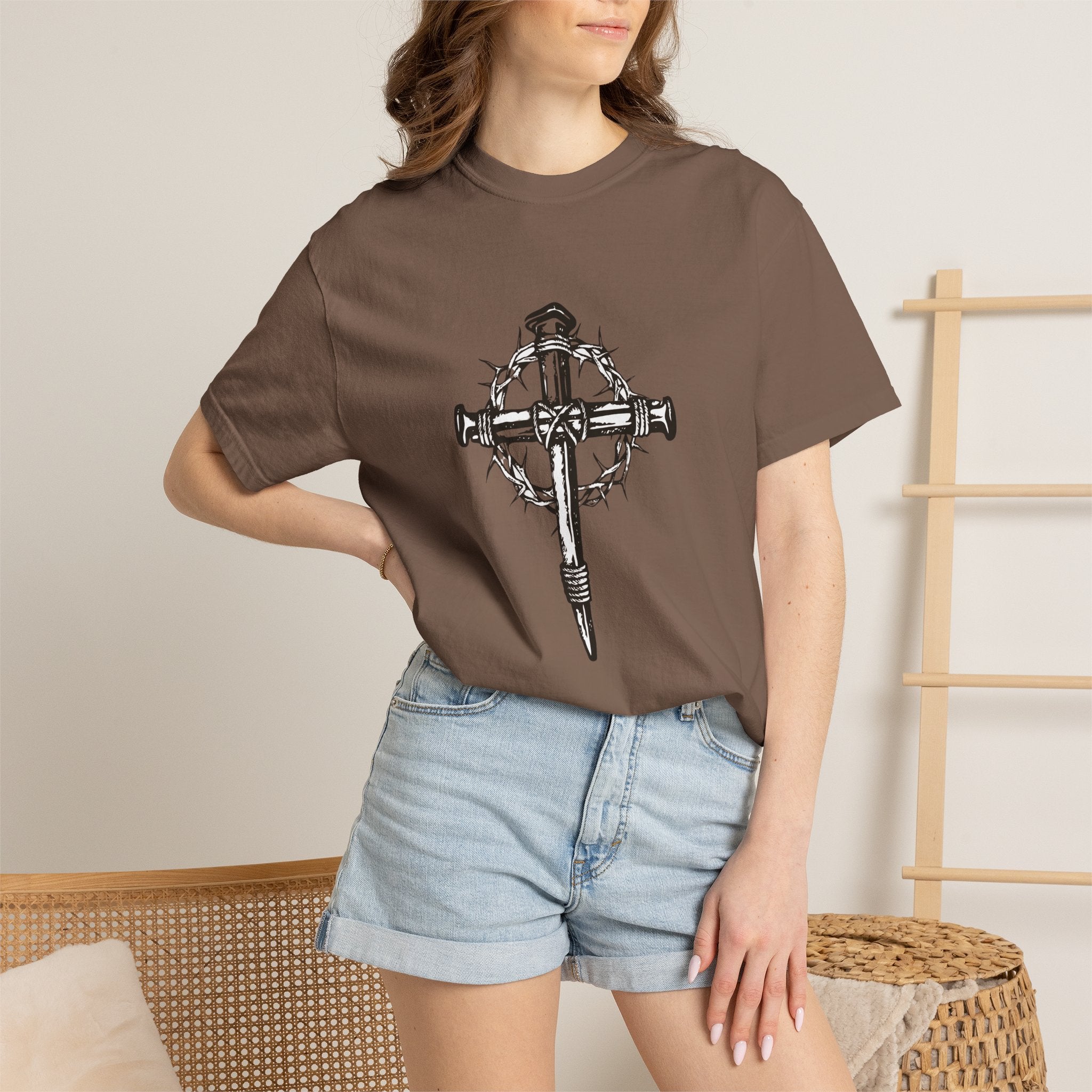 Nail Cross with Crown of Thorns T-shirt | Religious Gothic Faith Design