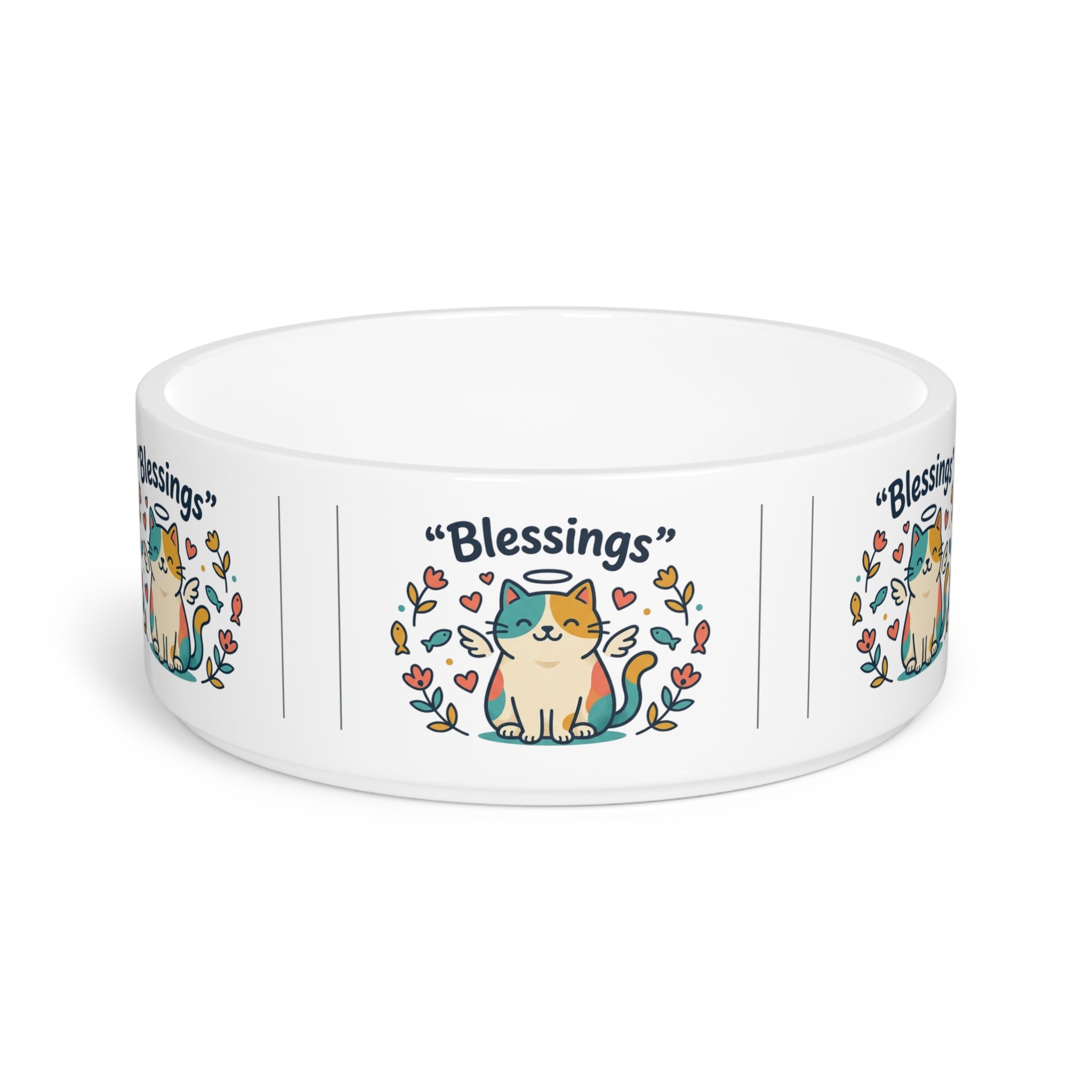 Ceramic Pet Bowl — "Blessings" Cat Design