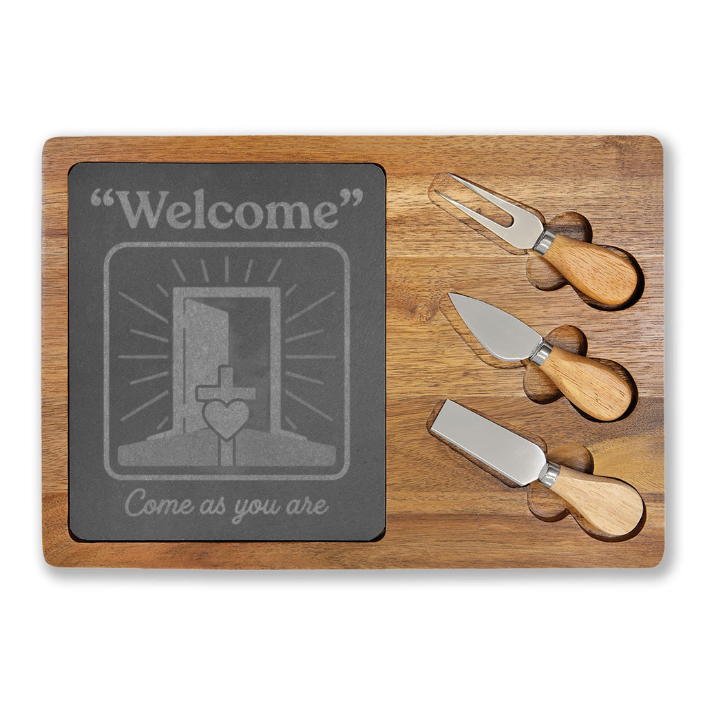 Welcome Charcuterie Board with Slate Insert & Cheese Knives