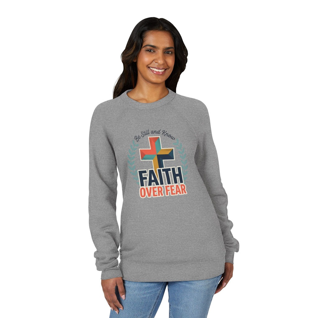Faith Over Fear Sweatshirt — Christian Cross Raglan Pullover
