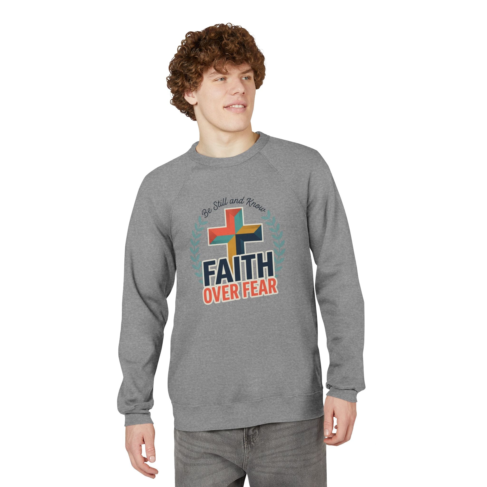 Faith Over Fear Sweatshirt — Christian Cross Raglan Pullover