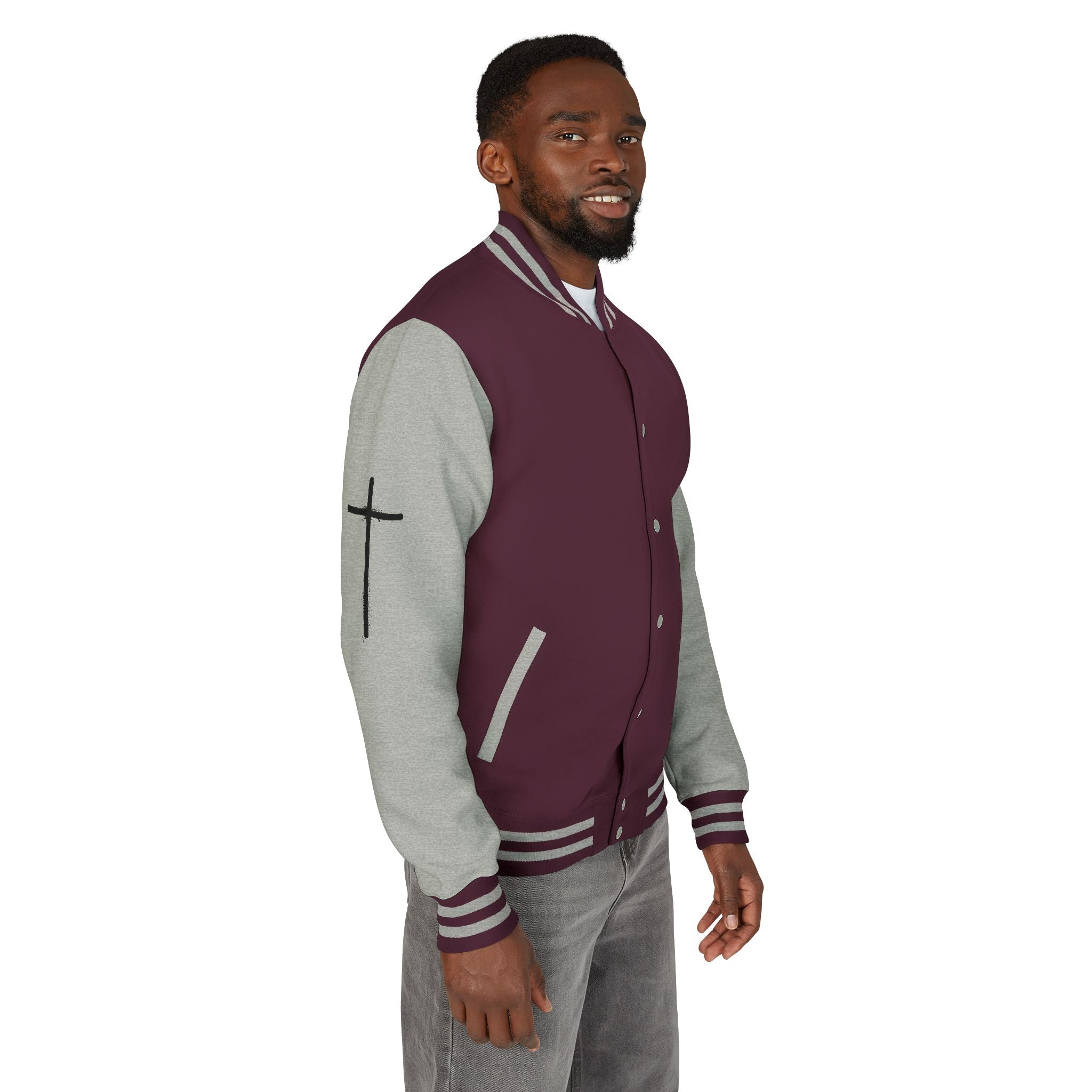 Cross Emblem Letterman Jacket | Red White Varsity