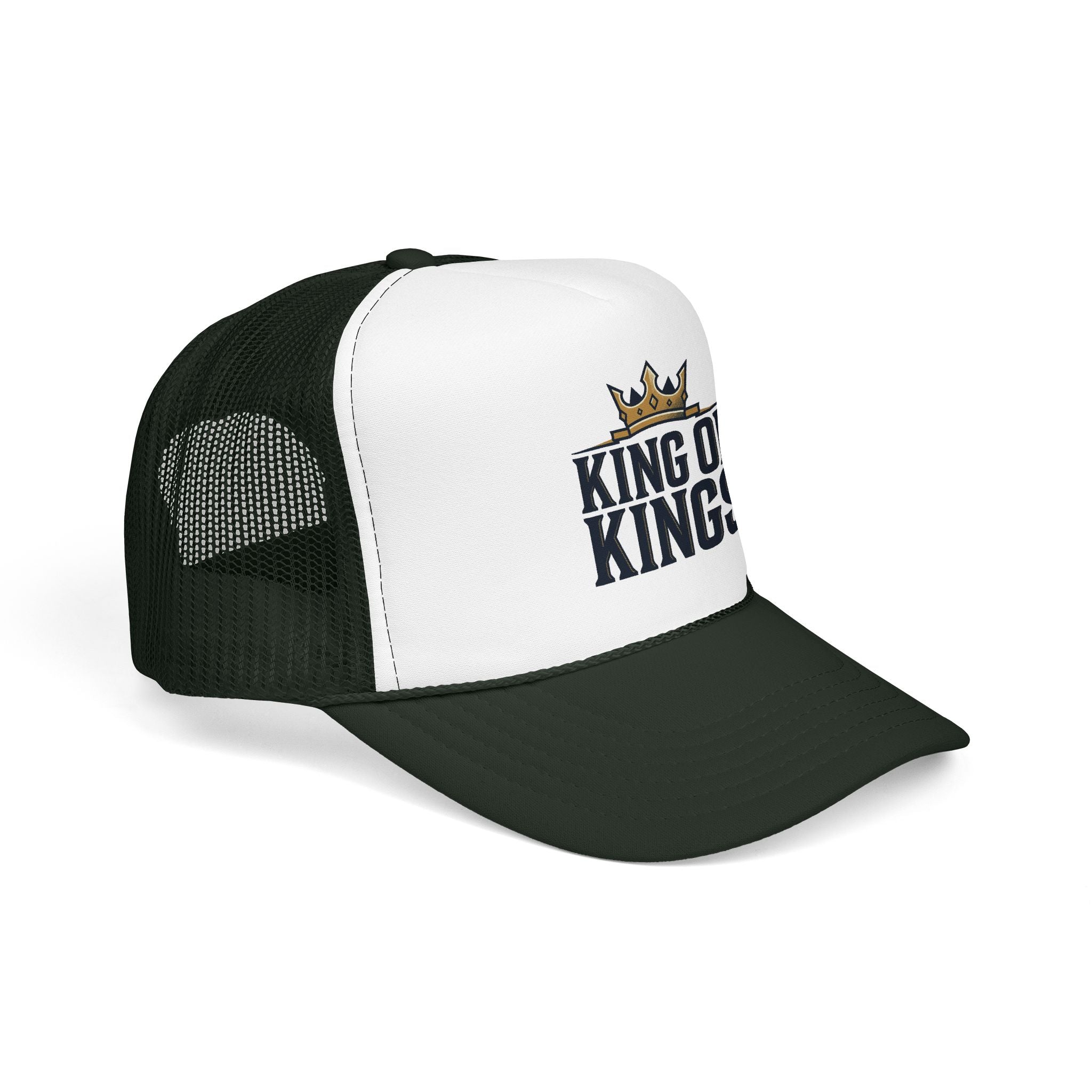 King of Kings Trucker Hat – Foam Mesh Baseball Cap with Gold Crown Design