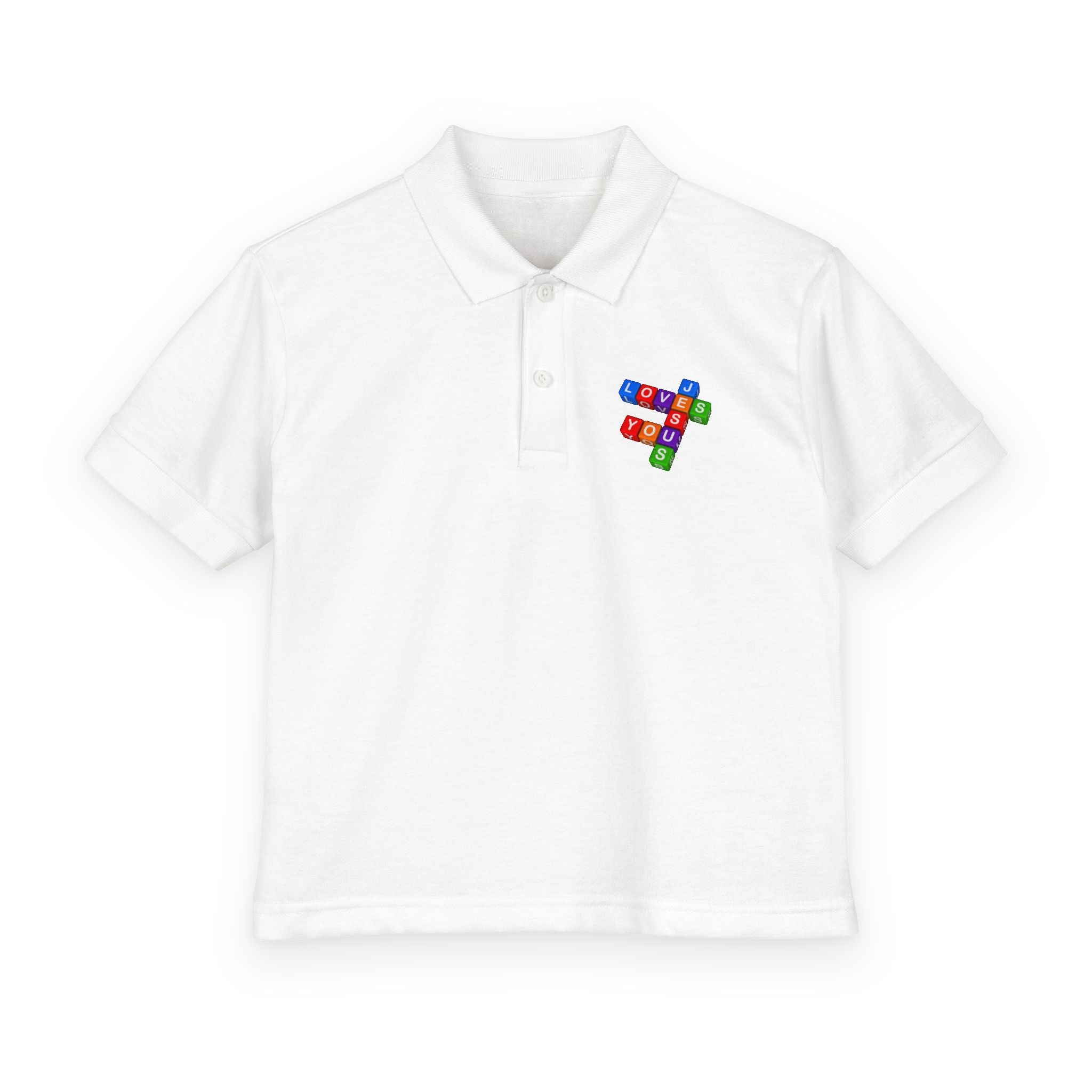 Jesus Loves You cross block design Youth Polo