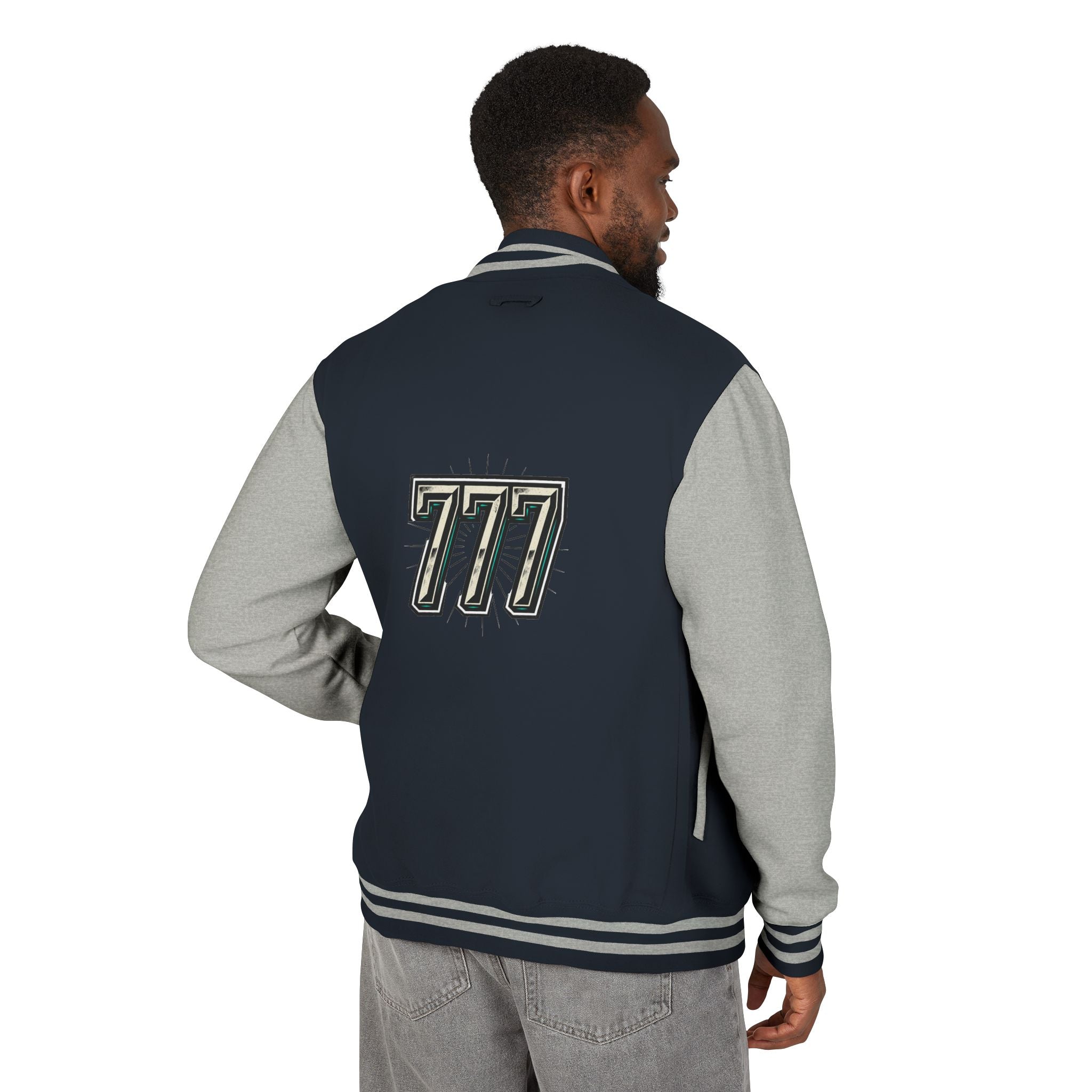 777 Emblem Letterman Jacket | Red White Varsity