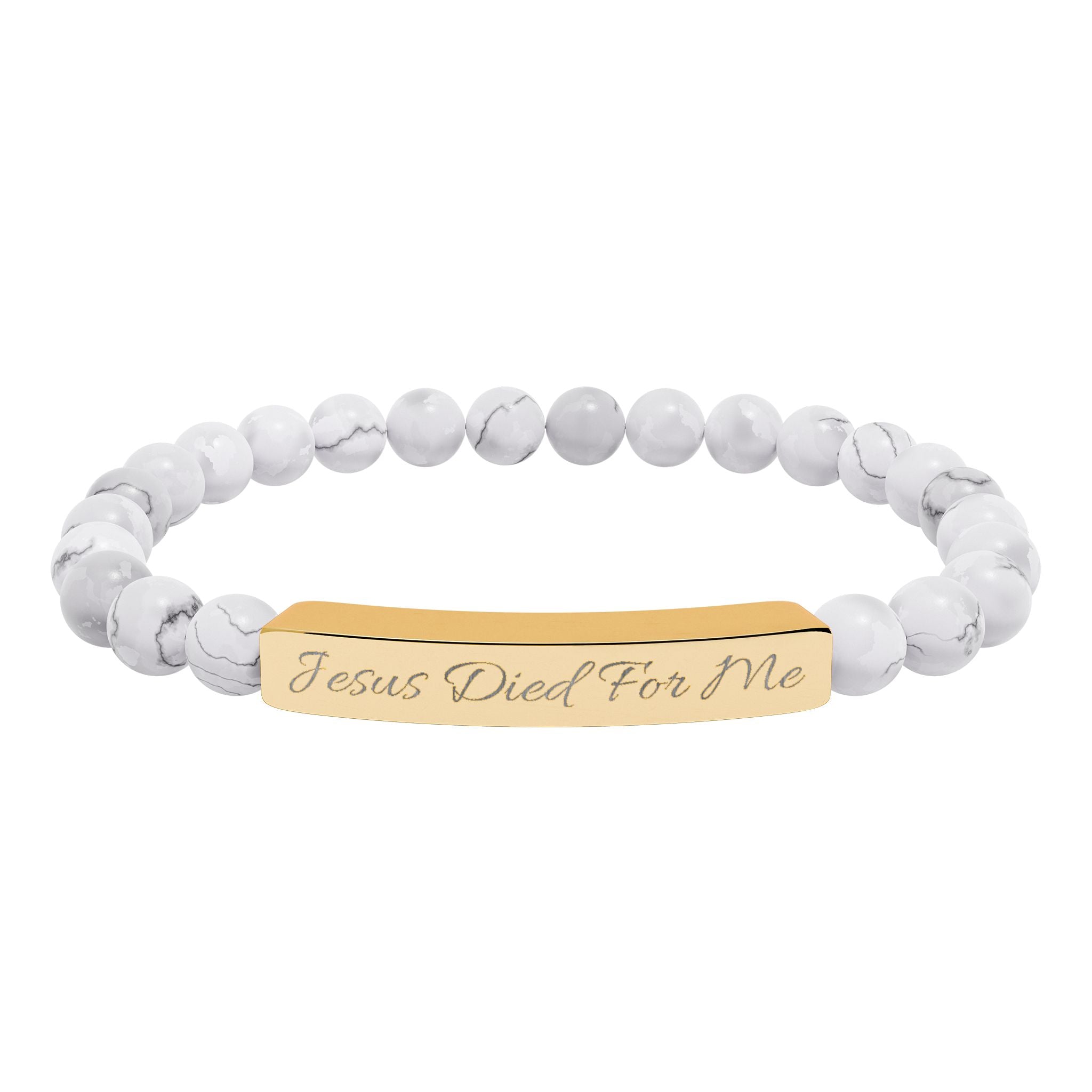 Engraved Bar Natural Stone Bracelet | Stretch Beaded Bracelet
