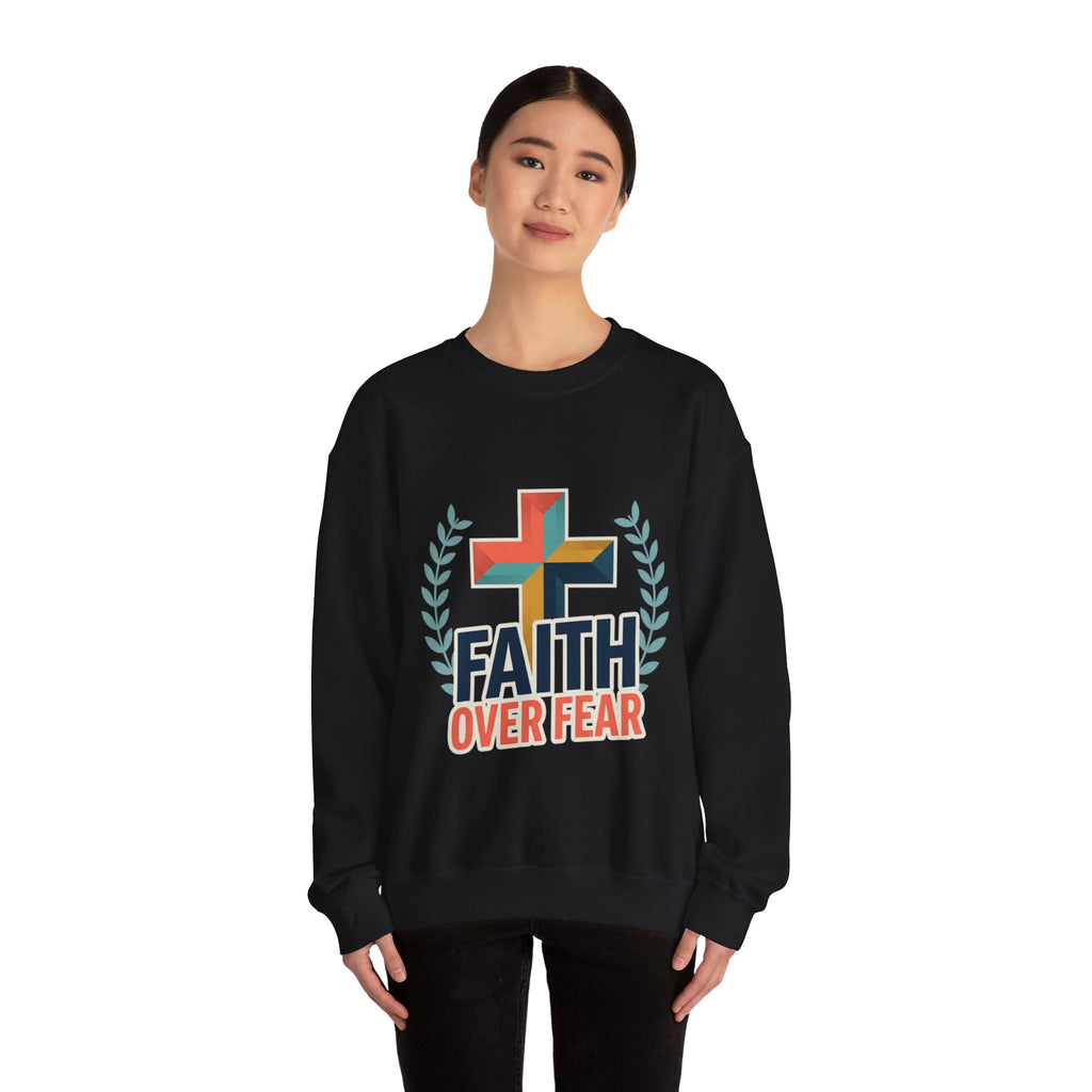 Faith Over Fear Crewneck Sweatshirt — Christian Cross Inspirational Pullover