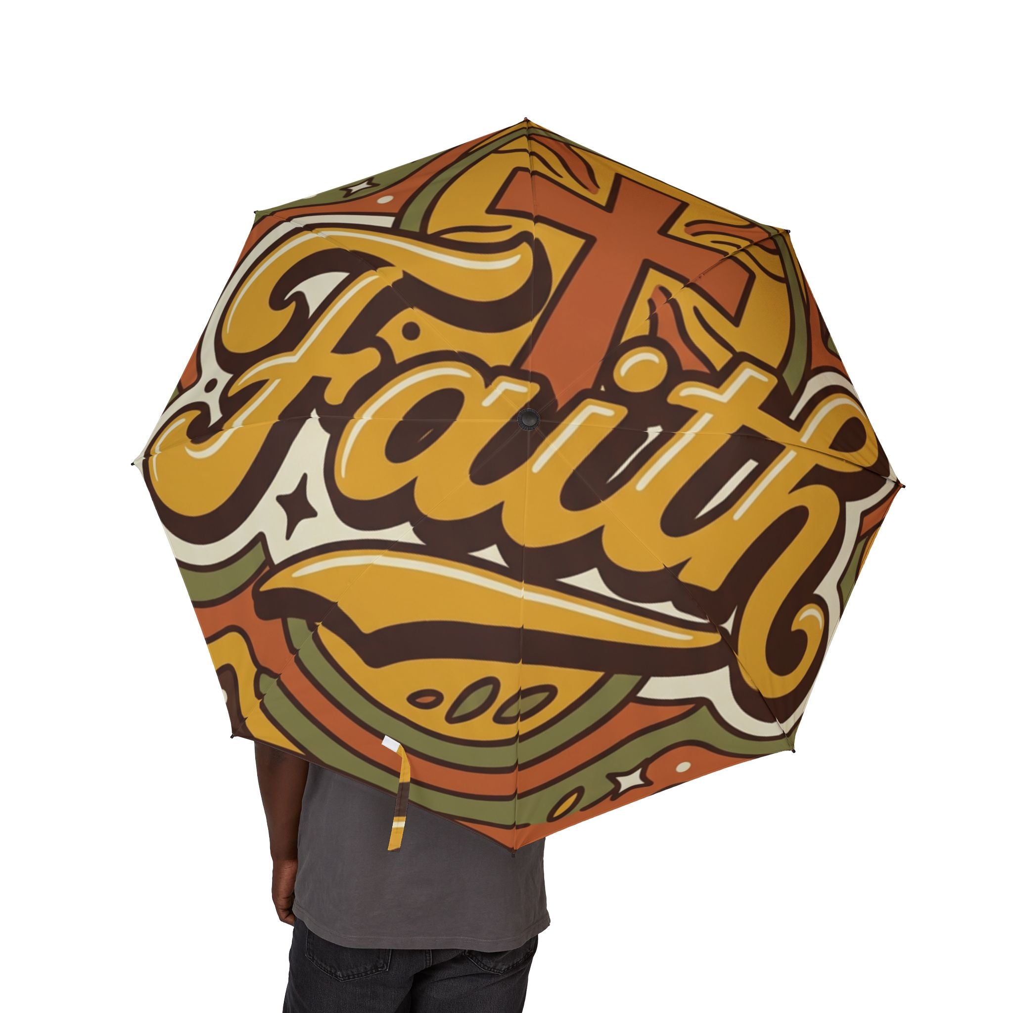 Foldable Umbrella — Retro Graffiti 'Yum' Print, Compact Semi-Automatic Rain Umbrella