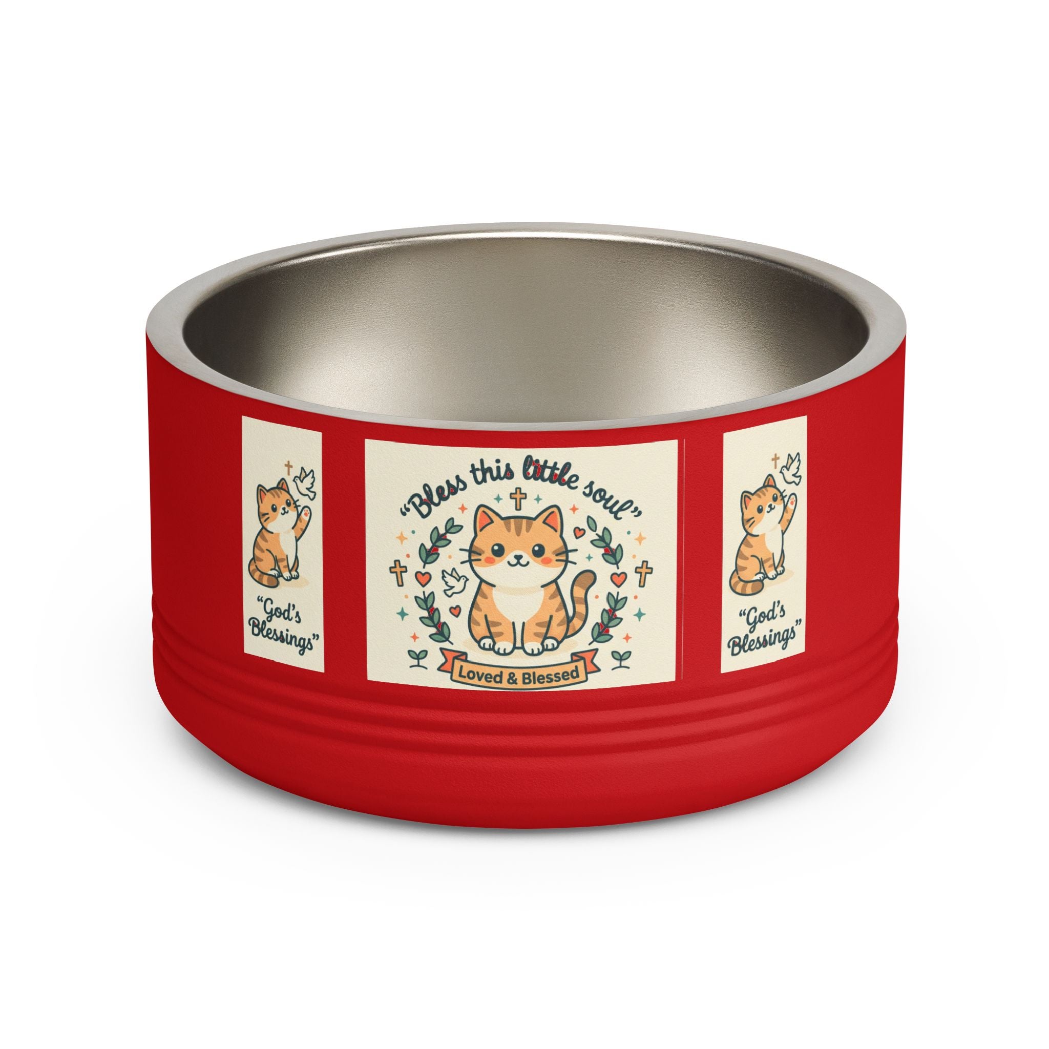 Cute Cat Pet Bowl — "Bless this little soul" 18oz Stainless Steel Bowl