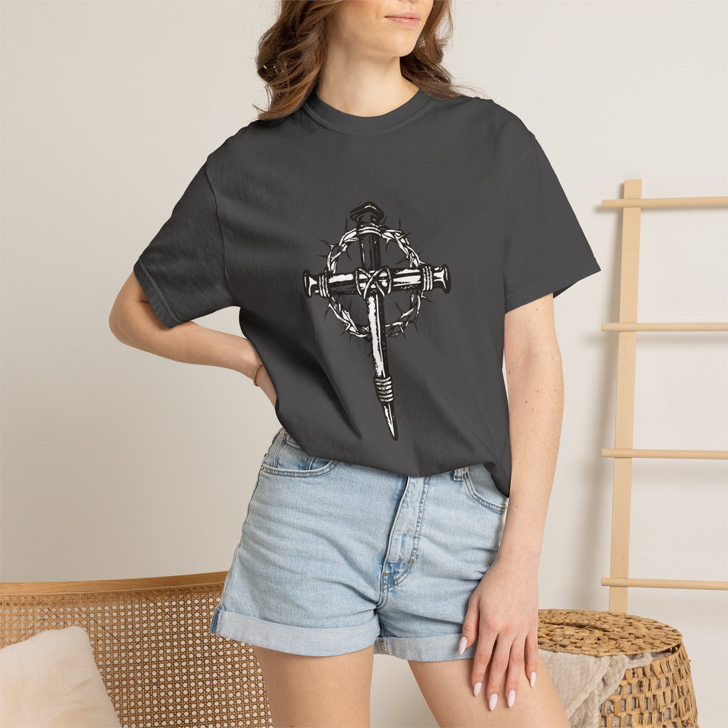 Nail Cross with Crown of Thorns T-shirt | Religious Gothic Faith Design