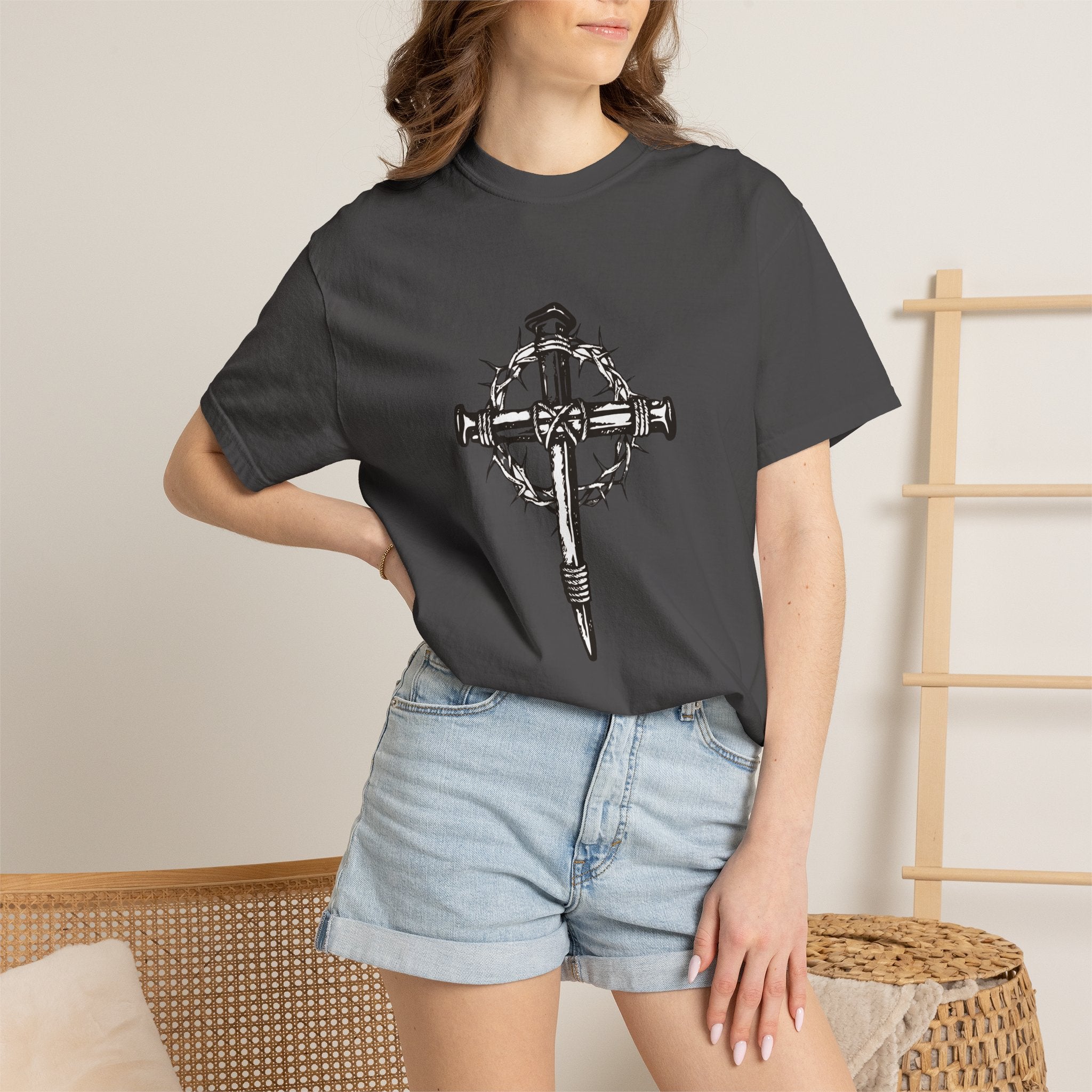 Nail Cross with Crown of Thorns T-shirt | Religious Gothic Faith Design