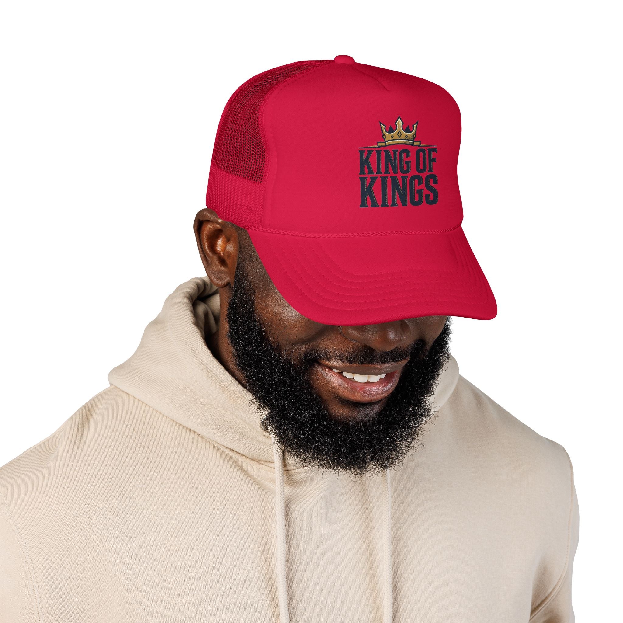 King of Kings Trucker Hat – Foam Mesh Baseball Cap with Gold Crown Design