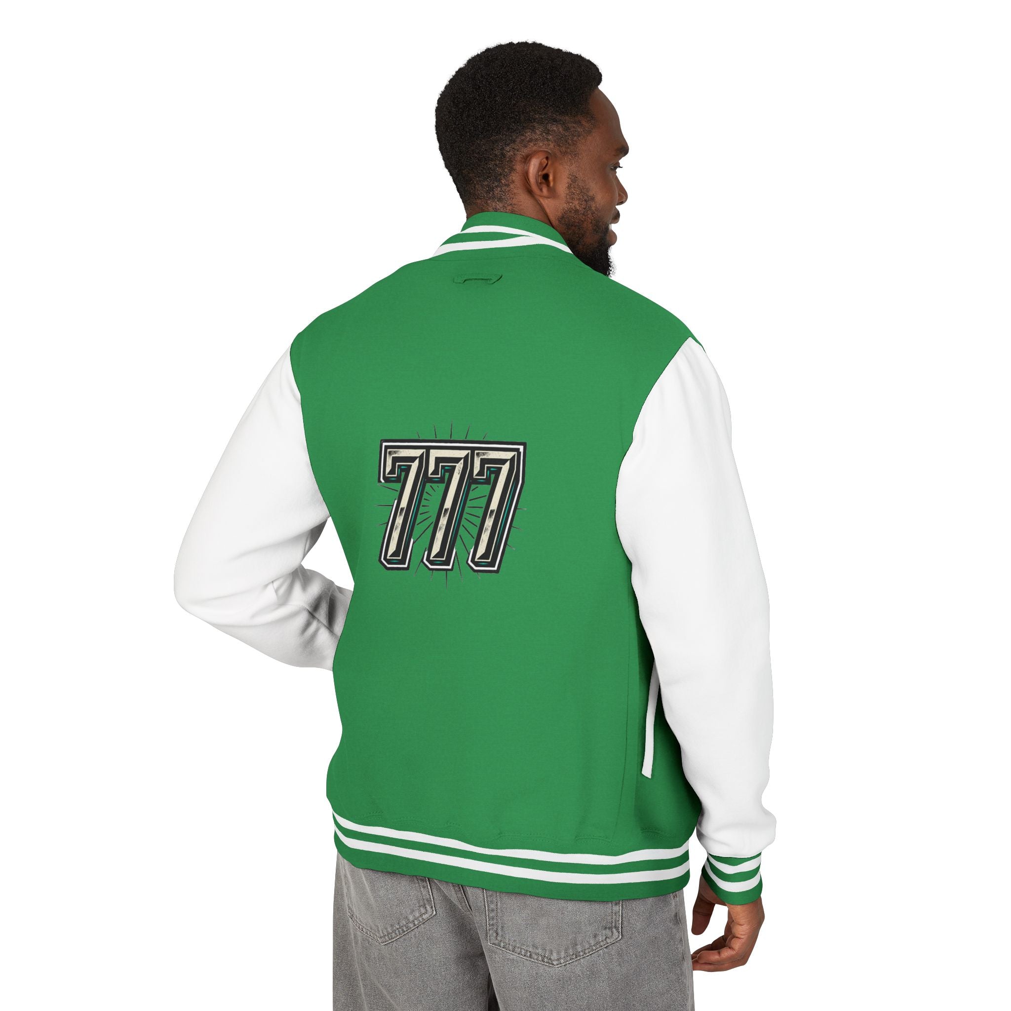 777 Emblem Letterman Jacket | Red White Varsity
