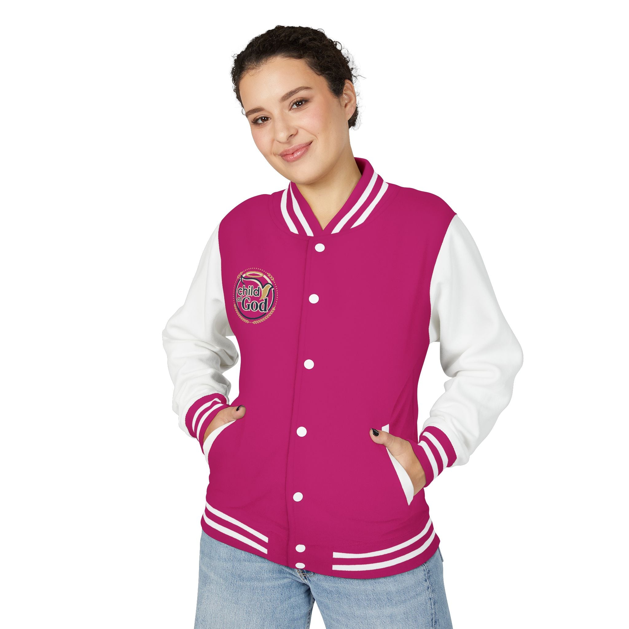 Child of God Emblem Letterman Jacket | Red White Varsity