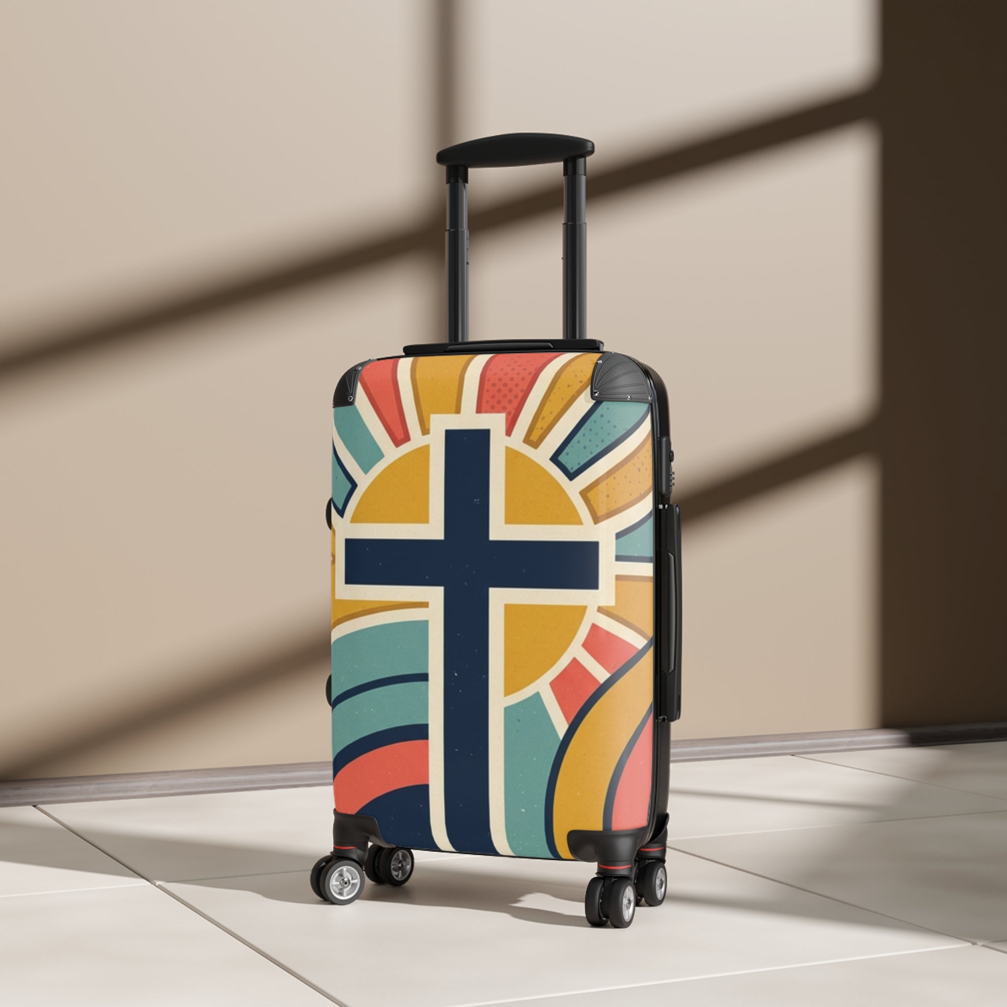 Christian Cross Carry-On Suitcase — Retro Sunrise Faith Luggage