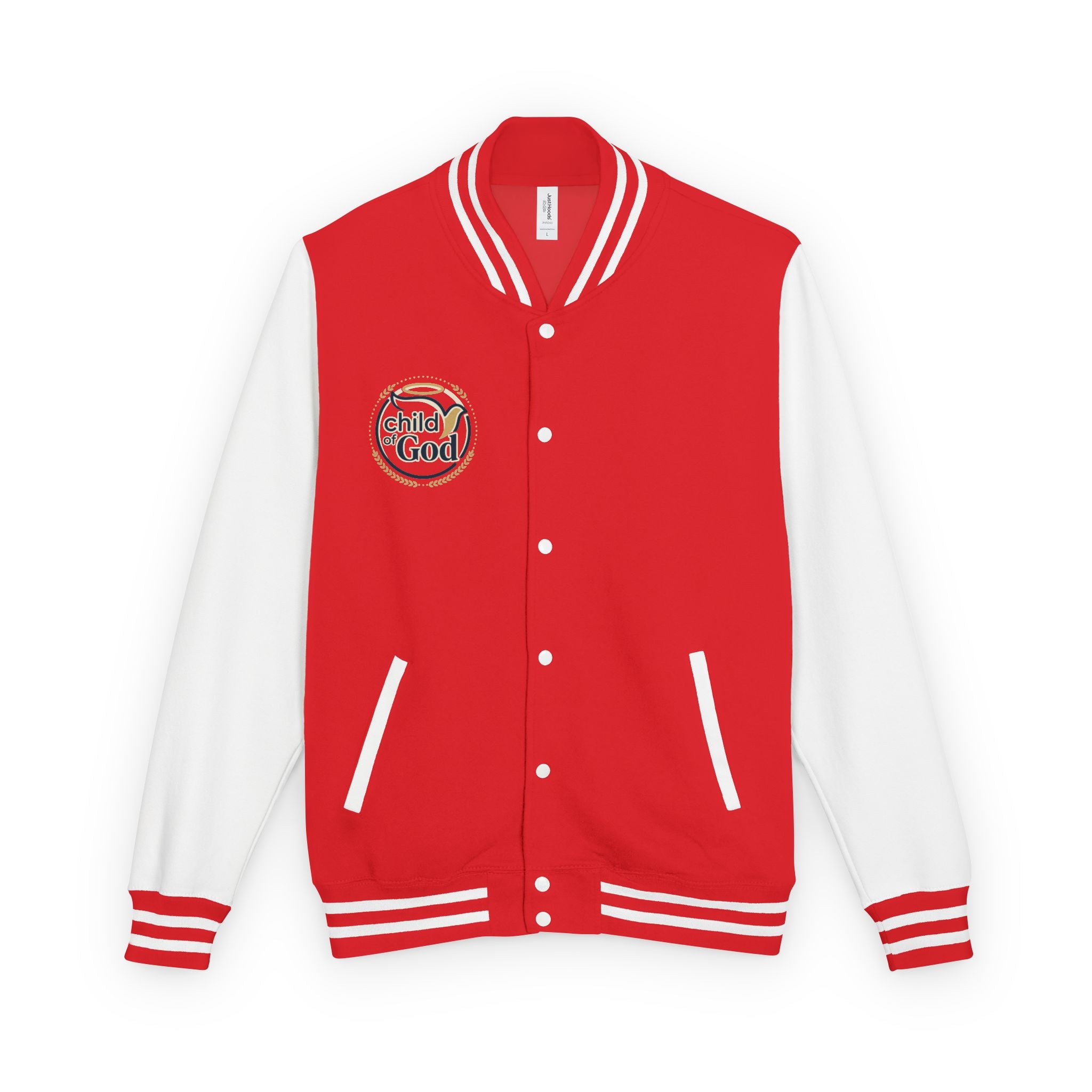 Child of God Emblem Letterman Jacket | Red White Varsity