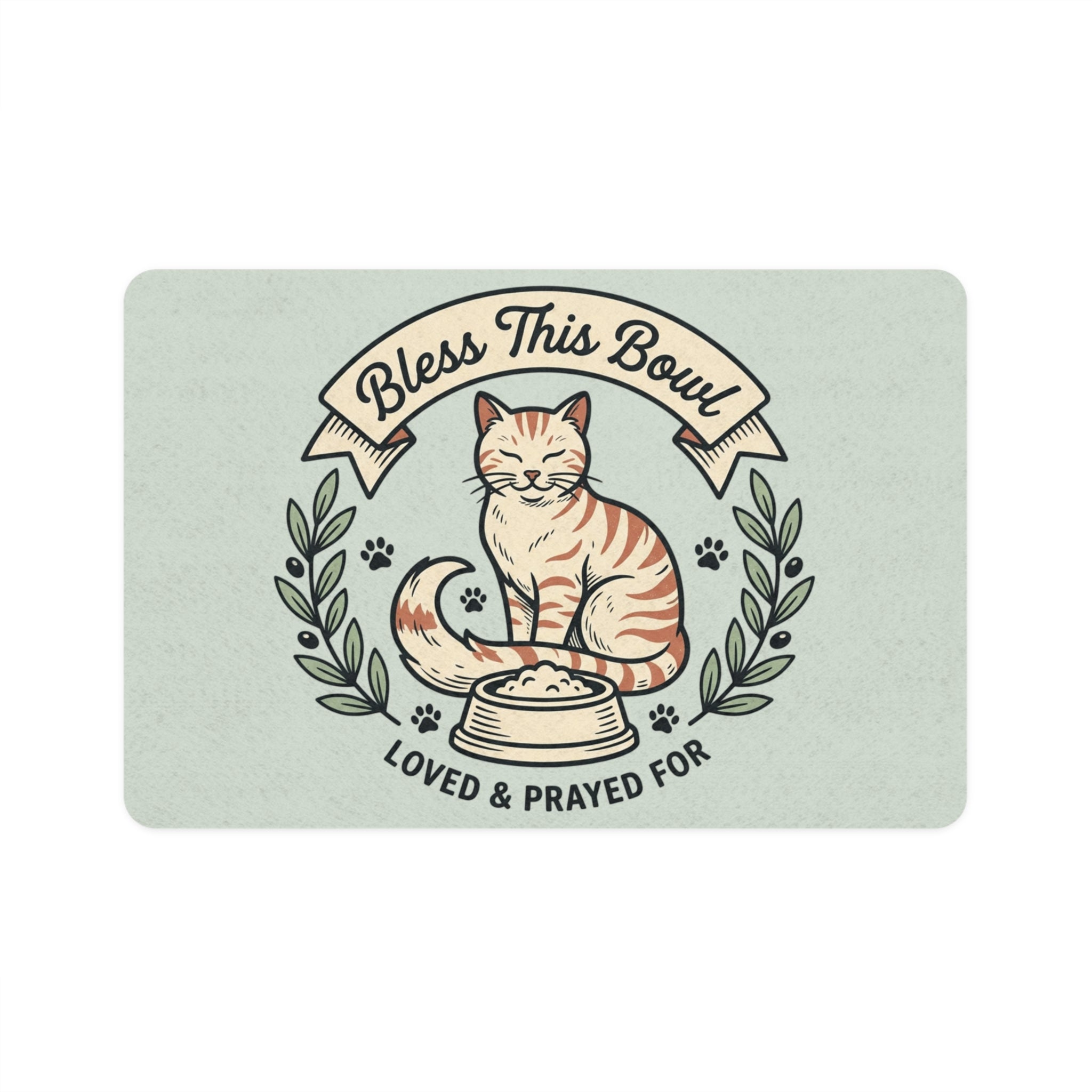 Pet Food Mat — "Faithful Friends" Cat Feeding Mat (12x18)