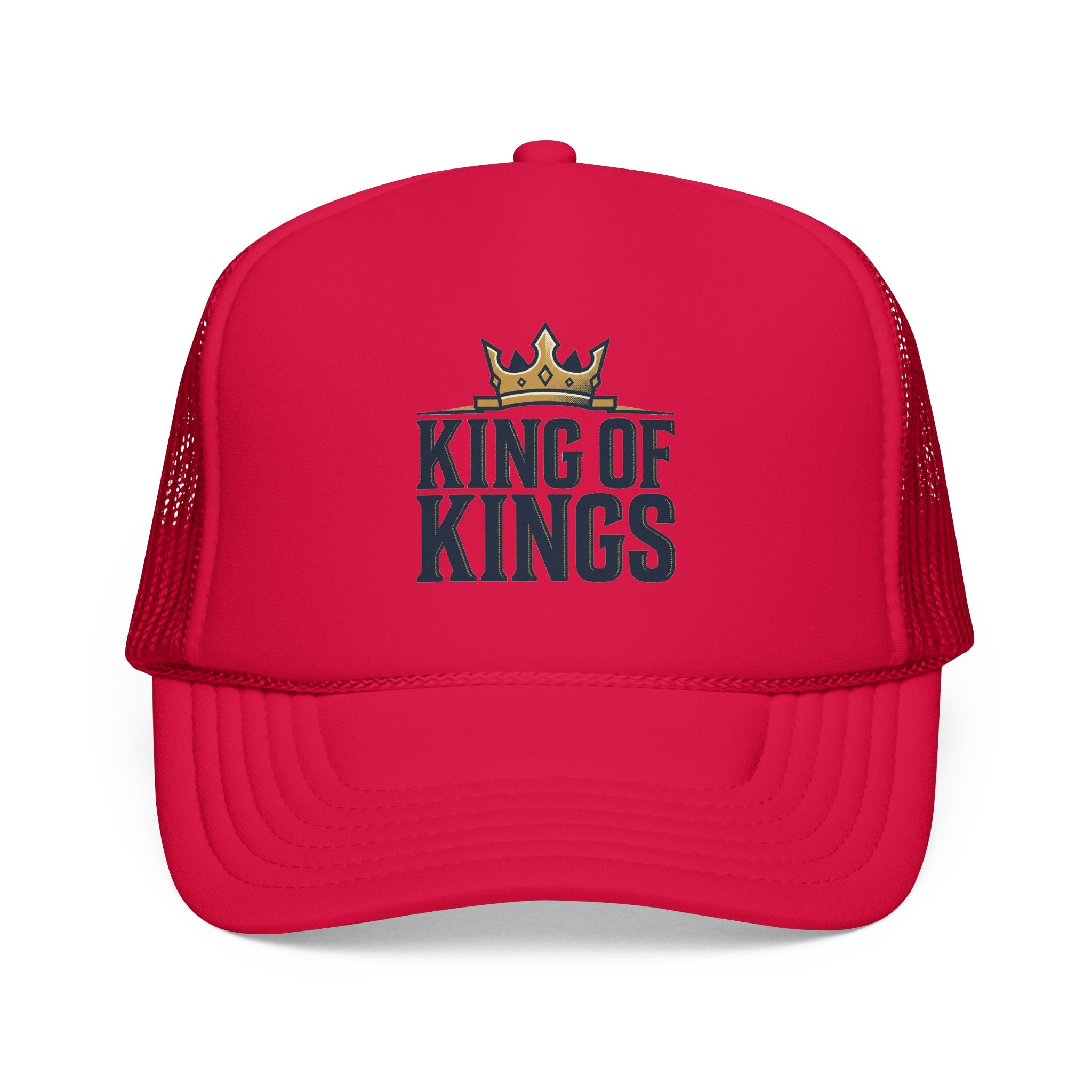 King of Kings Trucker Hat – Foam Mesh Baseball Cap with Gold Crown Design