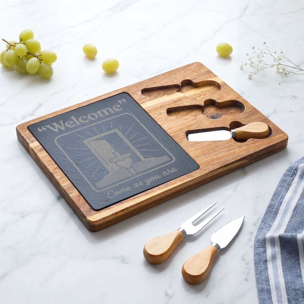 Welcome Charcuterie Board with Slate Insert & Cheese Knives