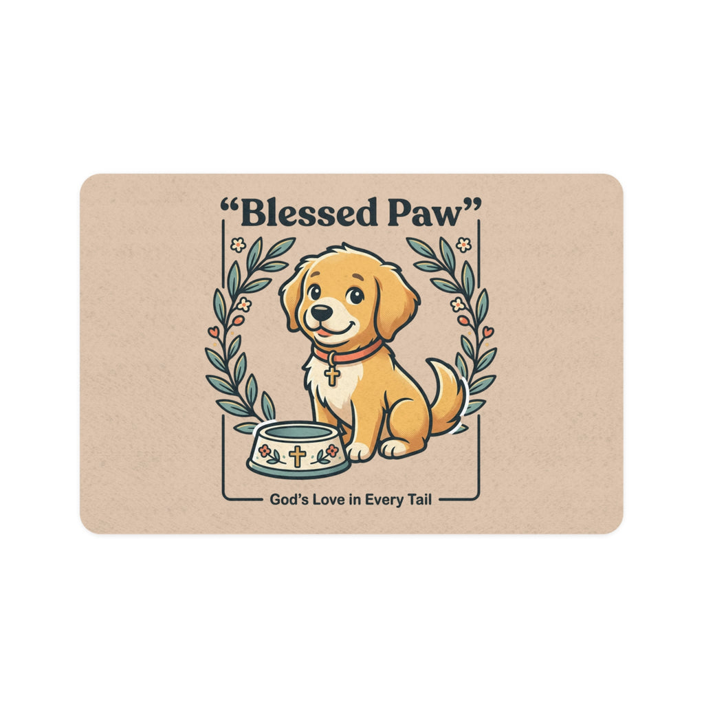 Blessed Paw Pet Mat — "God’s Love in Every Tail" Dog Feeding Placemat (12x18)