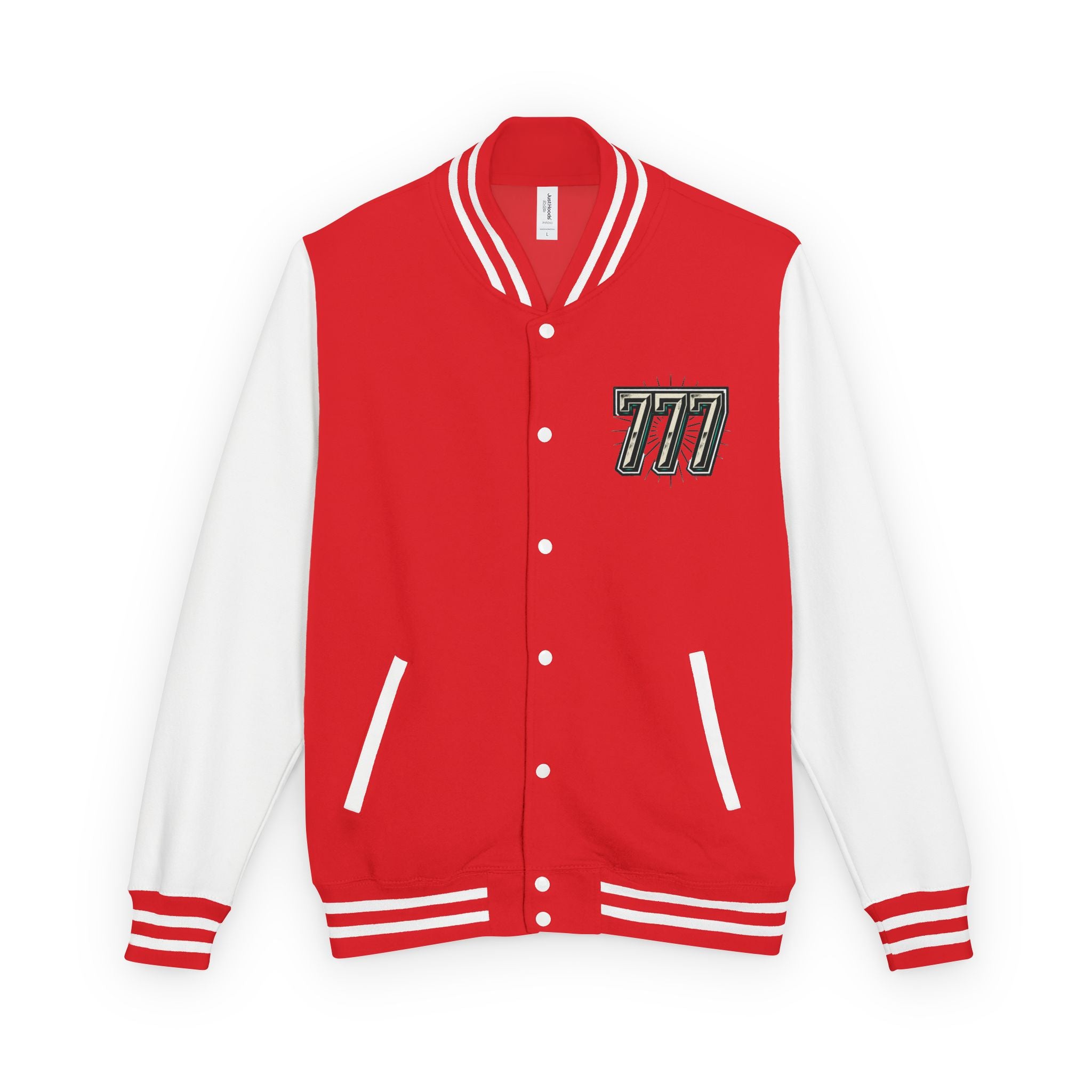 777 Emblem Letterman Jacket | Red White Varsity