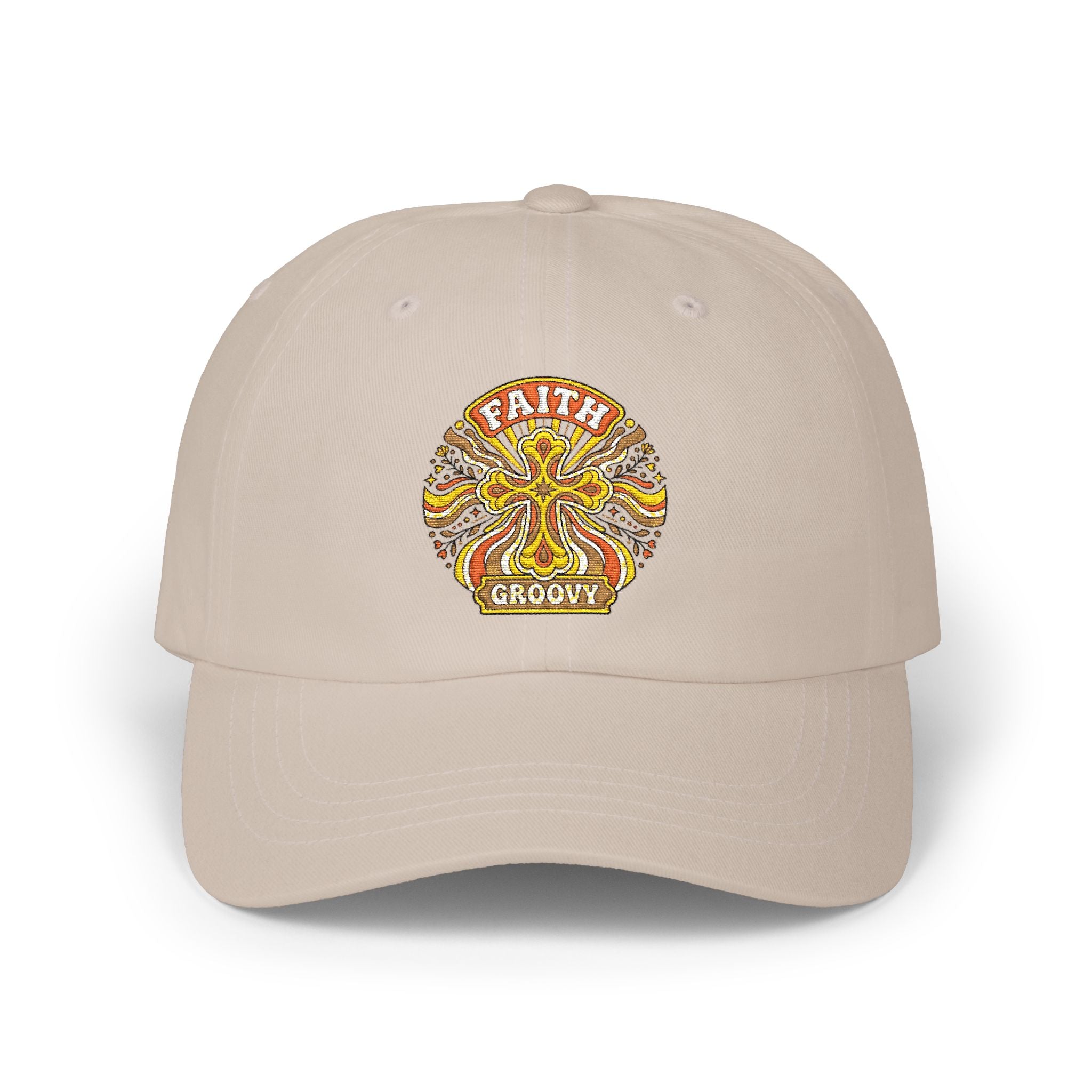 Faith Groovy Dad Cap — Christian Embroidered Baseball Hat