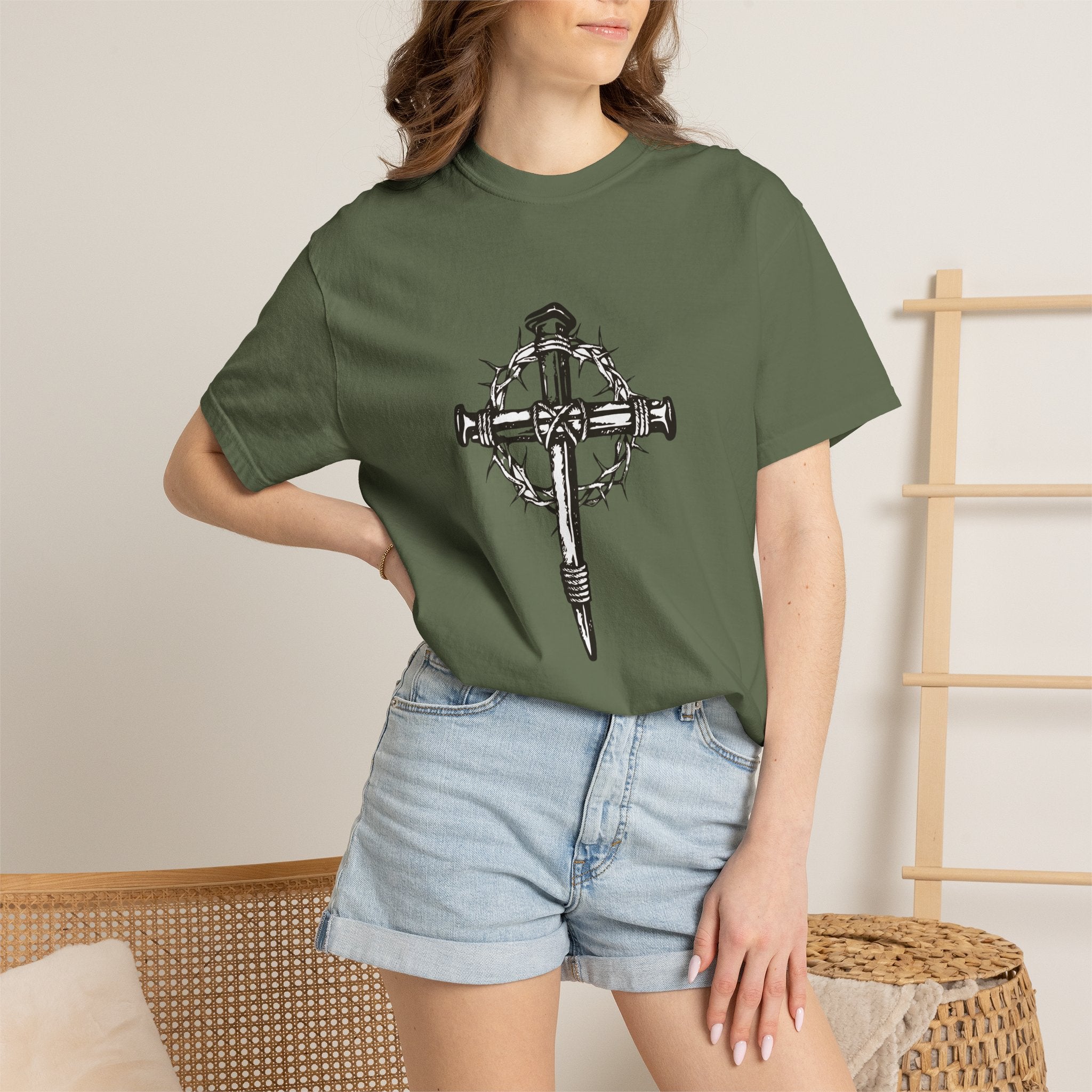 Nail Cross with Crown of Thorns T-shirt | Religious Gothic Faith Design